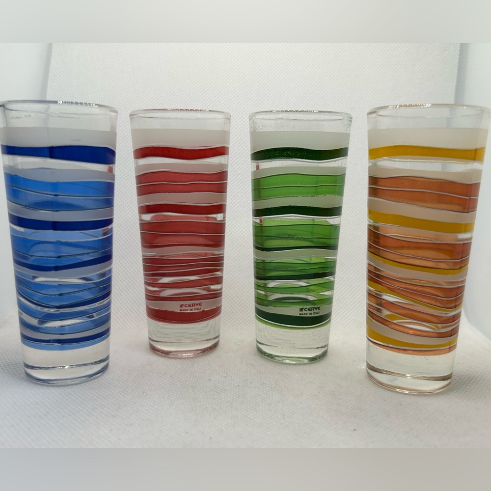 Vintage Cerve Shot Glasses Italian Striped Dot Glass Red Green Yellow Blue Lot 8